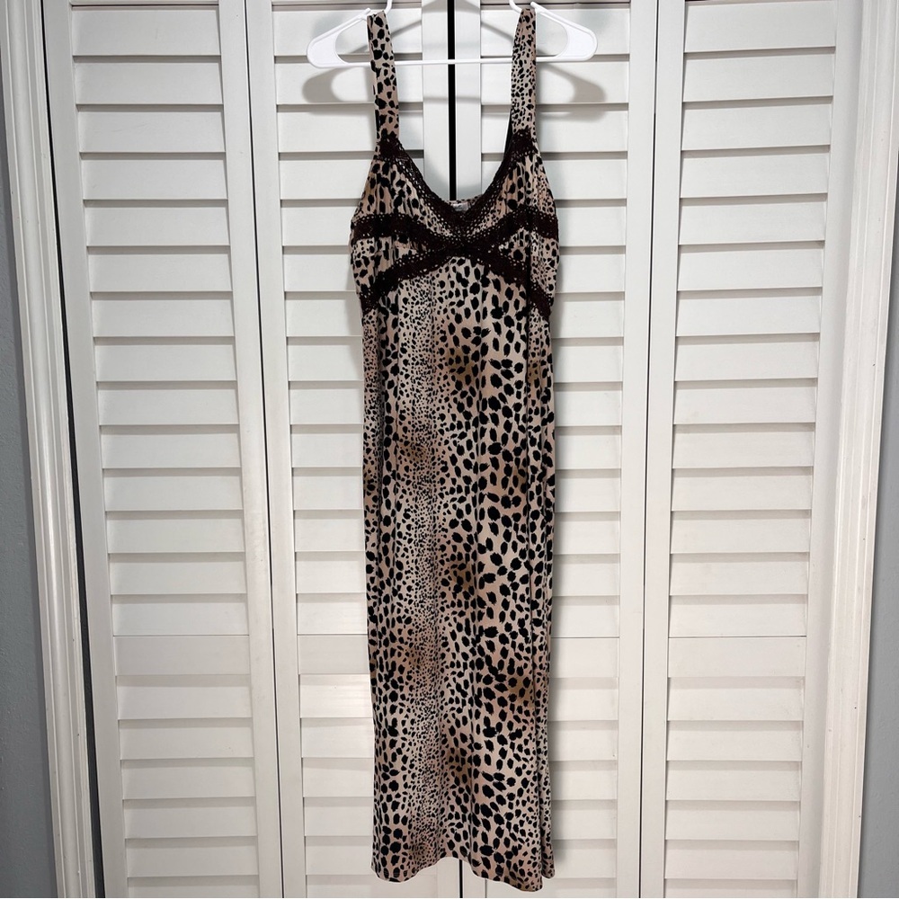 Linea Donatella animal print maxi dress sz large adjustable straps stretchy